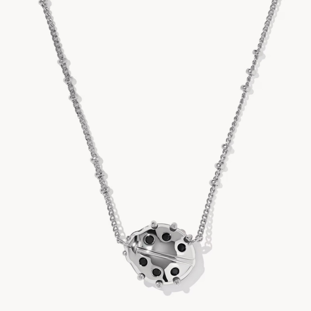 Kendra Scott Bright Red LadyBug Silver Short Pendant Necklace NWT - Picture 3 of 8